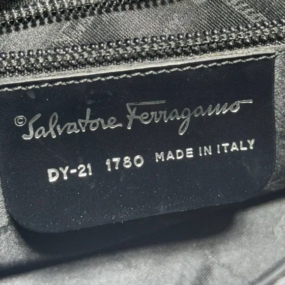 SALVATORE FERRAGAMO Black Leather Handbag Clutch Silver Hardware Shoulder Bag